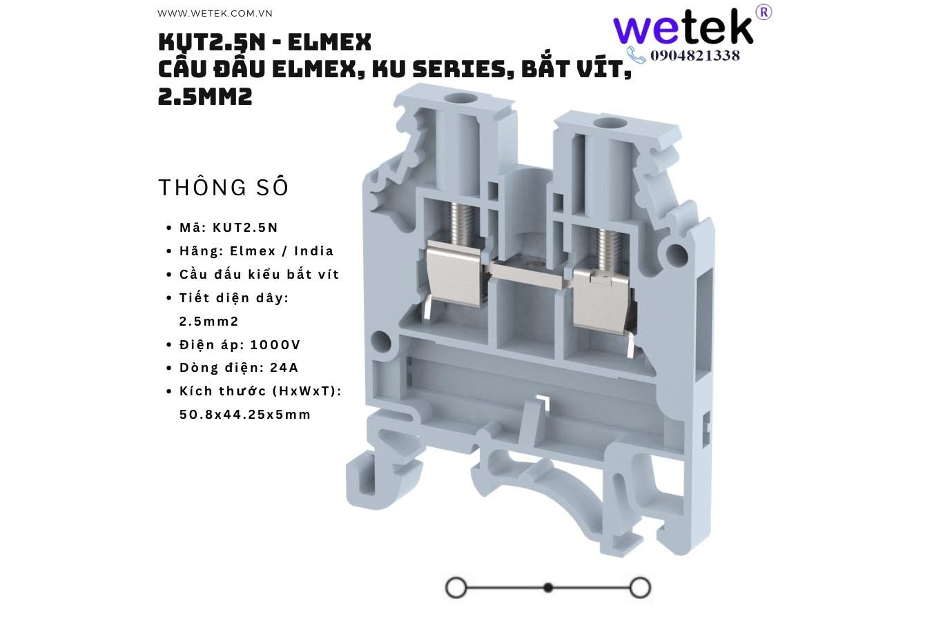 Cầu đấu dây Elmex loại tiêu chuẩn, KUT2.5N, cho dây 2.5mm2