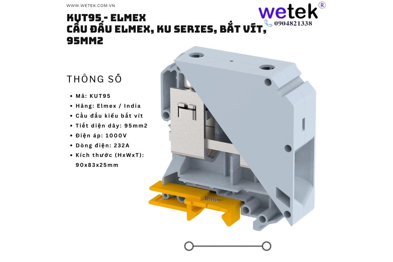 Cầu đấu dây Elmex loại tiêu chuẩn, KUT Series, cho dây 95 mm2 ( KUT95 )