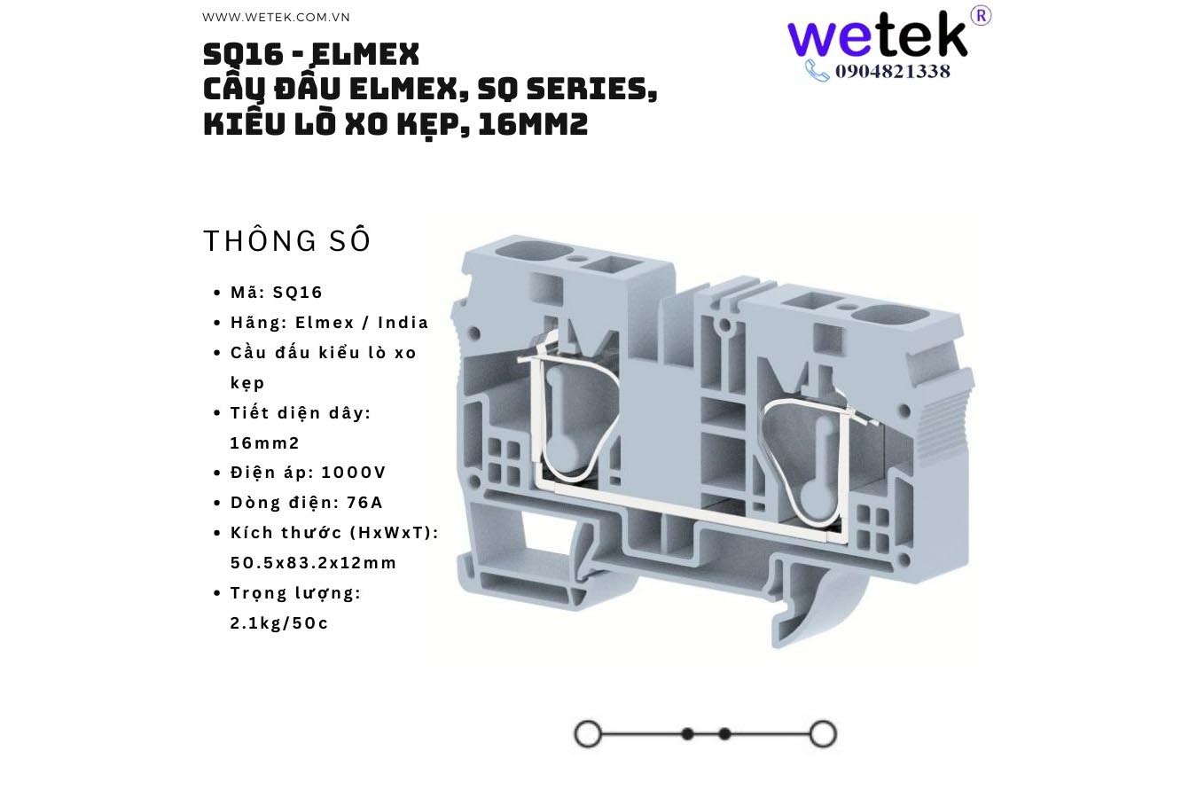 Cầu đấu dây Elmex loại lò xo kẹp, SQ Series, cho dây 10 16 mm2 ( SQ10 SQ16 )