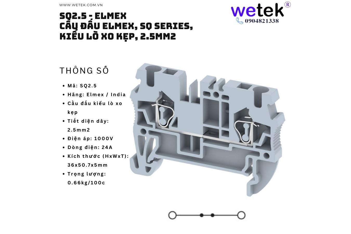 Cầu đấu dây Elmex loại lò xo kẹp, SQ Series, cho dây 2.5 4 6 mm2 ( SQ2.5 SQ4 SQ6 )