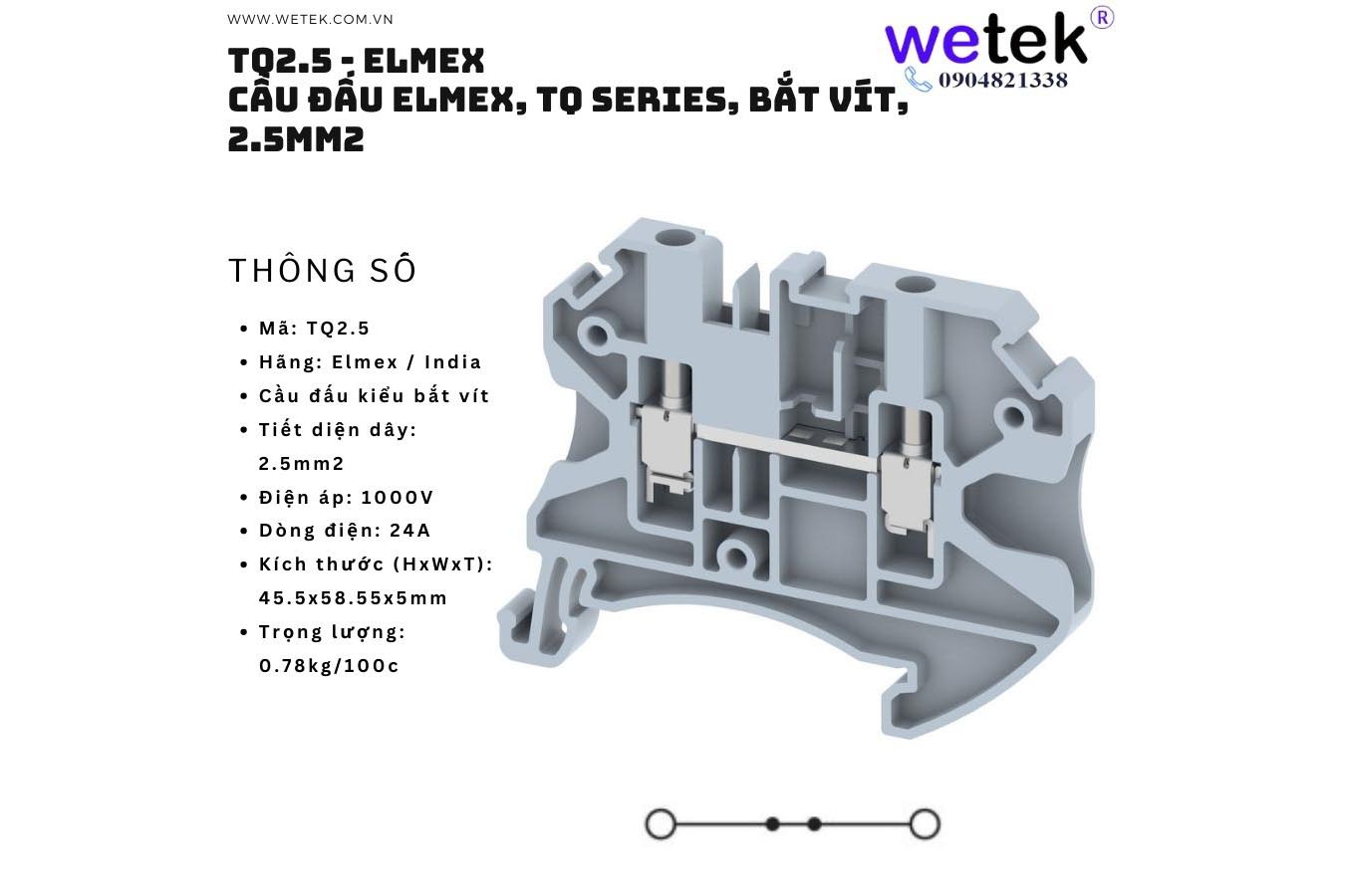 Cầu đấu dây Elmex loại tiêu chuẩn, TQ Series, cho dây 2.5 4 6 10 16 mm2 ( TQ2.5 TQ4 TQ6 TQ10 TQC16 )