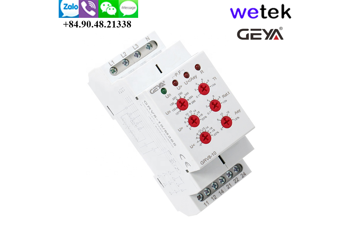 Geya GRV8-10 Relay điện áp 3 pha, cao thấp áp, mất pha, ngược pha, mất cân bằng pha