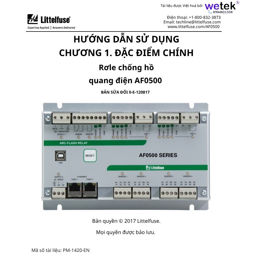 AF0500 Hướng dẫn sử dụng (Chương 1) Relay bảo vệ hồ quang - Đặc điểm chính