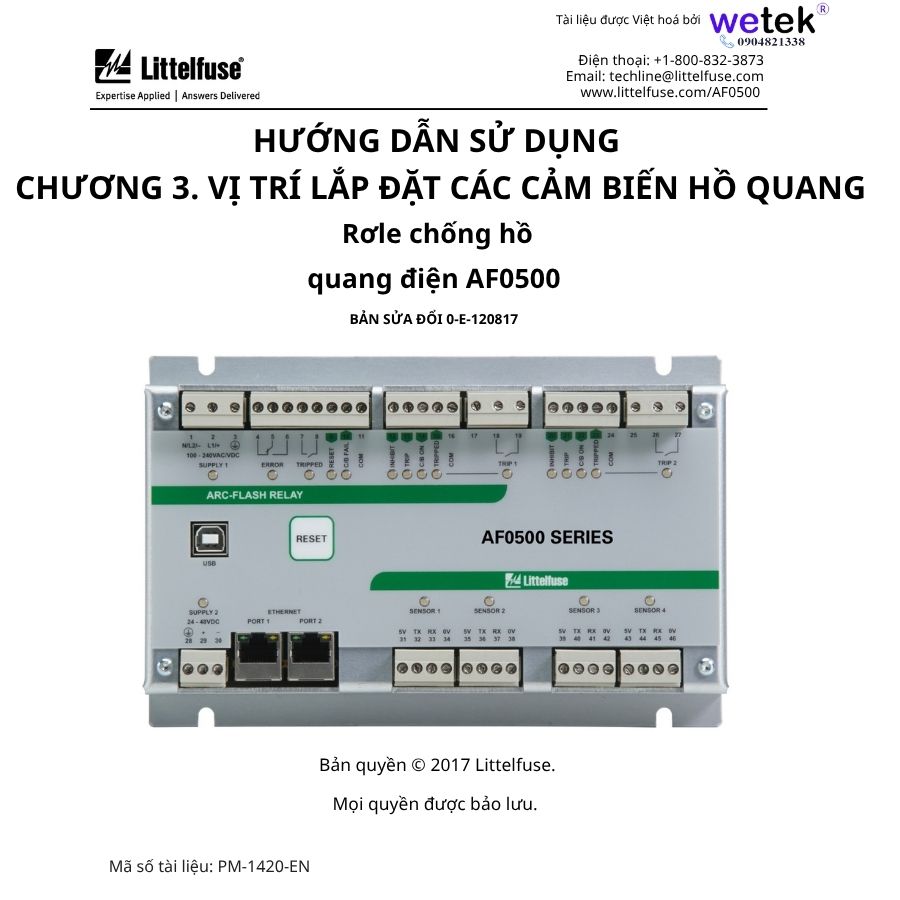AF0500 Hướng dẫn sử dụng (Chương 3) Vị trí lắp đặt cảm biến hồ quang