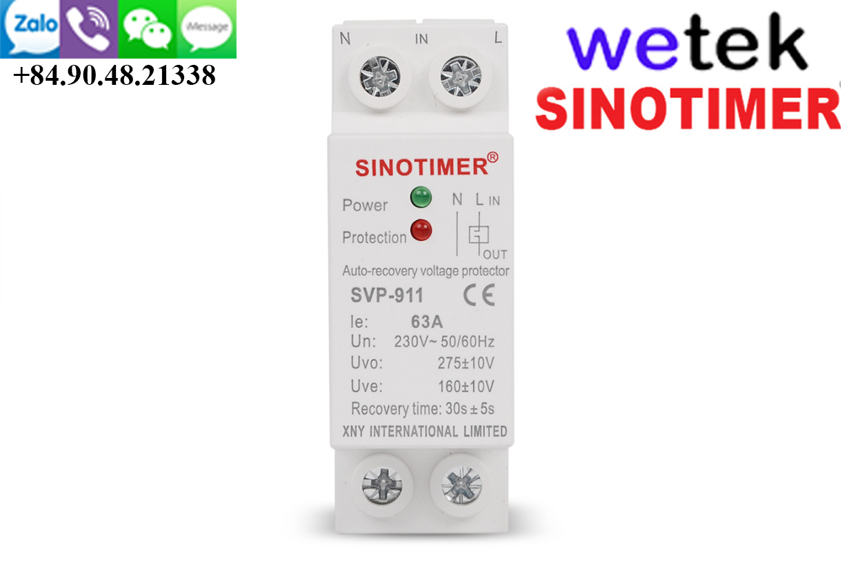 Công tắc rơ le bảo vệ điện áp tự động Sinotimer SVP-911 63A cho căn hộ, thiết bị