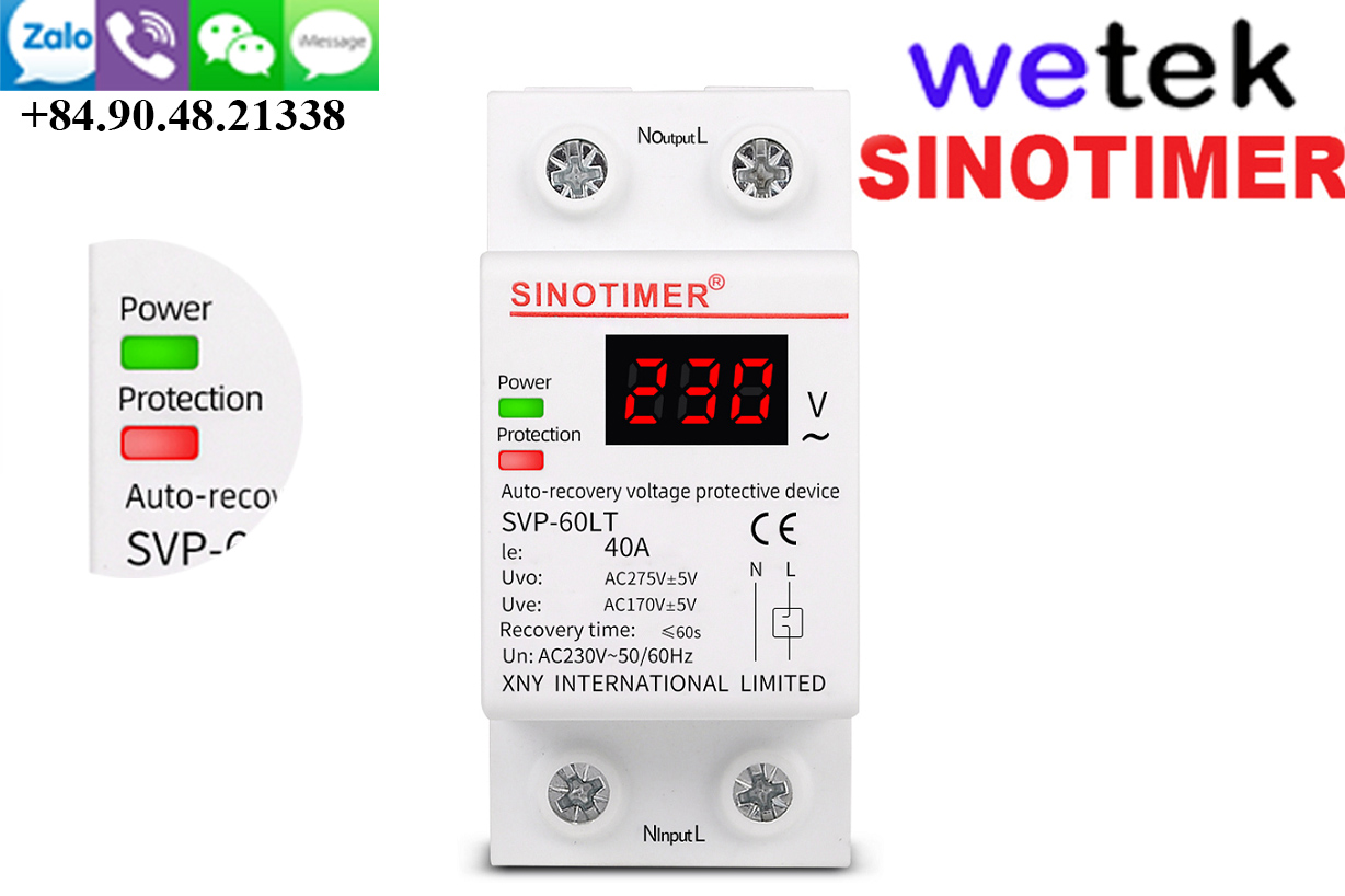 Công tắc rơ le bảo vệ điện áp kiêm đồng hồ vôn Sinotimer SVP-60LT 40A cho gia đình