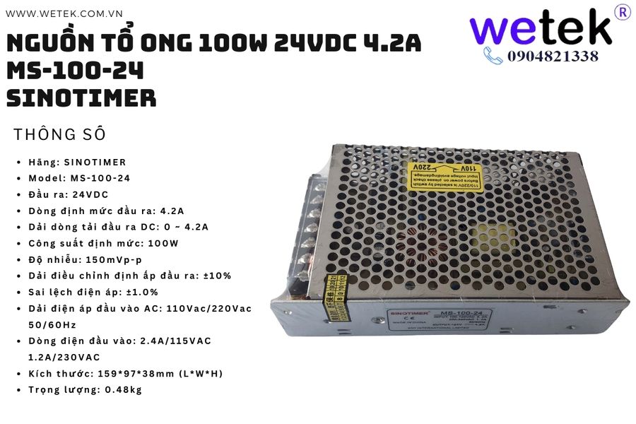 MS-100-24 100W 24Vdc Nguồn xung tổ ong, 100W, 24Vdc, 4.2A