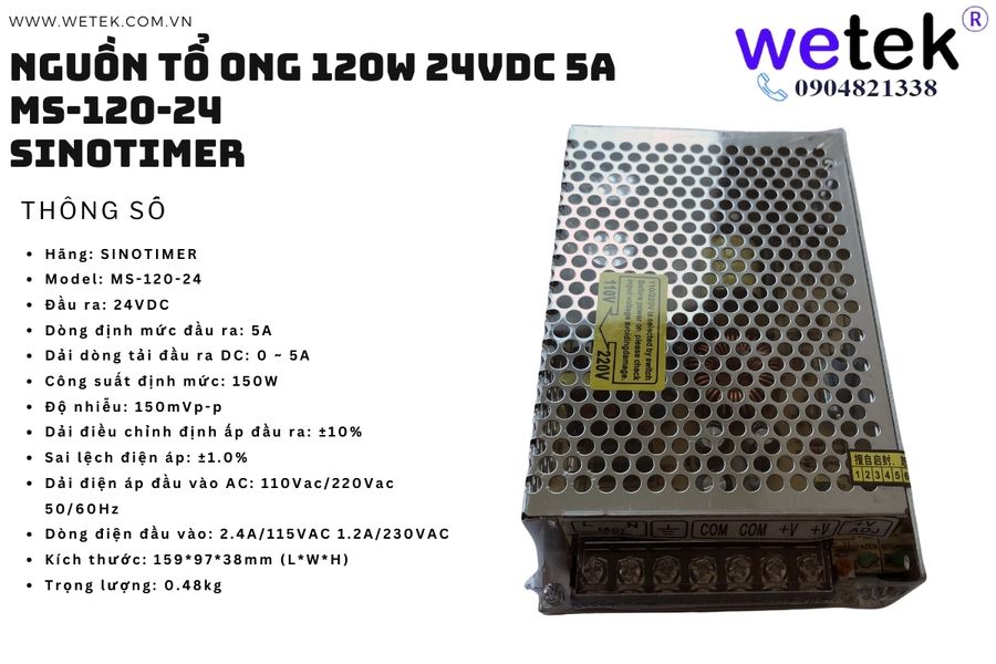 MS-120-24 120W 24Vdc Nguồn xung tổ ong, 120W, 24Vdc, 5A Sinotimer