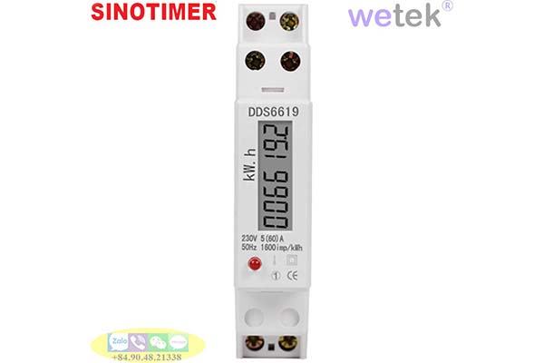[Mã Meter 7 ] Đồng hồ đa chức năng gắn thanh cài, đo các thông số kWh, A, V...Sinotimer DDS6619-00260A 230V  5(60)A 50Hz