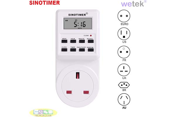 [Timer mã 40] Công tắc timer 24h Sinotimer TM516  Socket:EU/US/UK/FR/BR/AU Plug 120V 60HZ(US) 230V 50Hz(EU/UK/FR/AU) 110V / 220V(BR) 10  ON/OFF