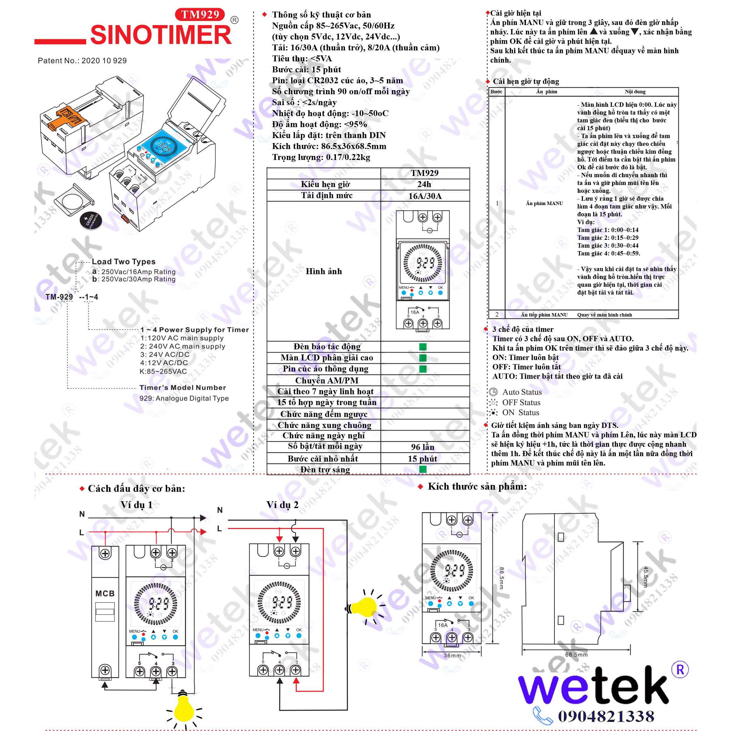 Hướng dẫn sử dụng tiếng Việt Timer TM929AKL / TM929 Sinotimer